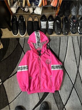 Thrill Pink 'LOVE' Hooded Windbreaker Jacket for Kids